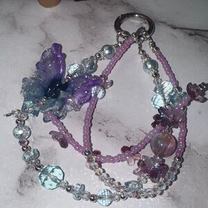Elegant Purple and Silver Beaded Keychain/Purse or Cellphone Chain